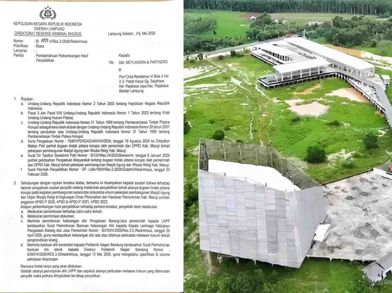 Kasus Dugaan Korupsi Islamic Center Mesuji Naik Sidik, Masa Tenang Telah Berakhir